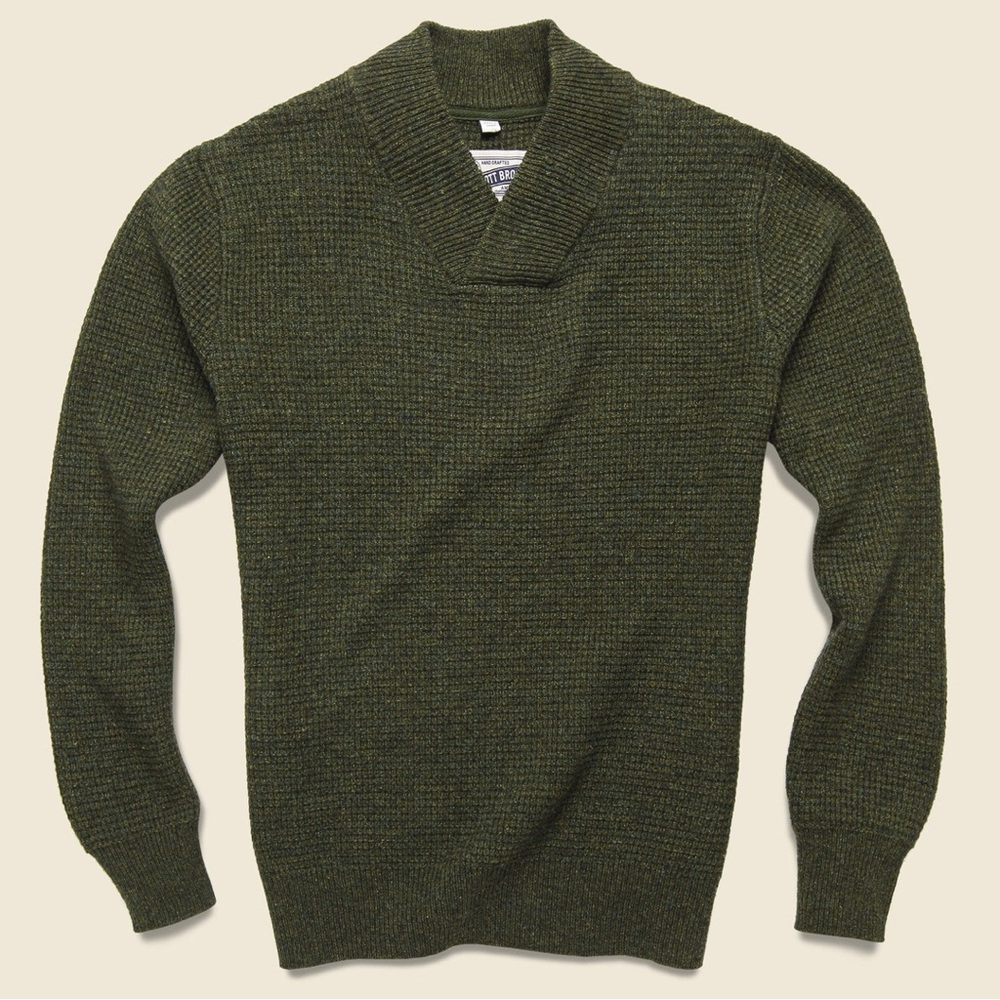 Schott V-Neck Waffle Sweater - Moss green